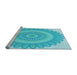 Sideview of Machine Washable Transitional Bright Turquoise Blue Rug, wshpat1891lblu