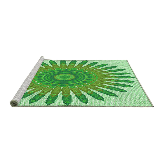Sideview of Machine Washable Transitional Jade Green Rug, wshpat1893grn