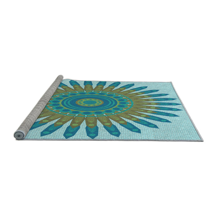 Sideview of Machine Washable Transitional Deep-Sea Green Rug, wshpat1893lblu