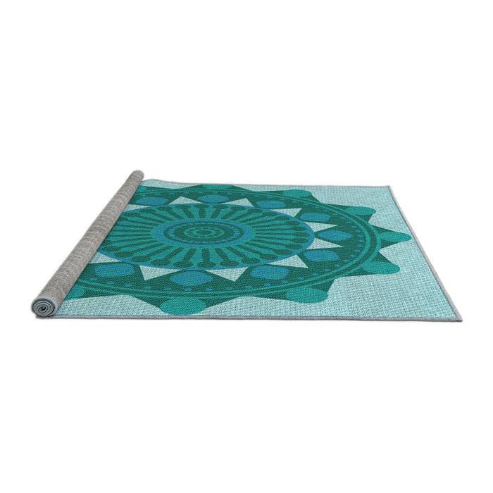 Sideview of Machine Washable Transitional Light Sea Green Rug, wshpat1895lblu