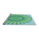 Sideview of Machine Washable Transitional Green Rug, wshpat1896lblu