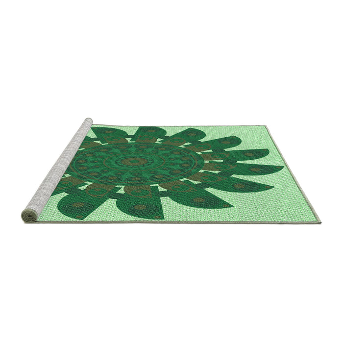 Sideview of Machine Washable Transitional Green Rug, wshpat1897grn