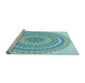 Sideview of Machine Washable Transitional Aquamarine Green Rug, wshpat1899lblu