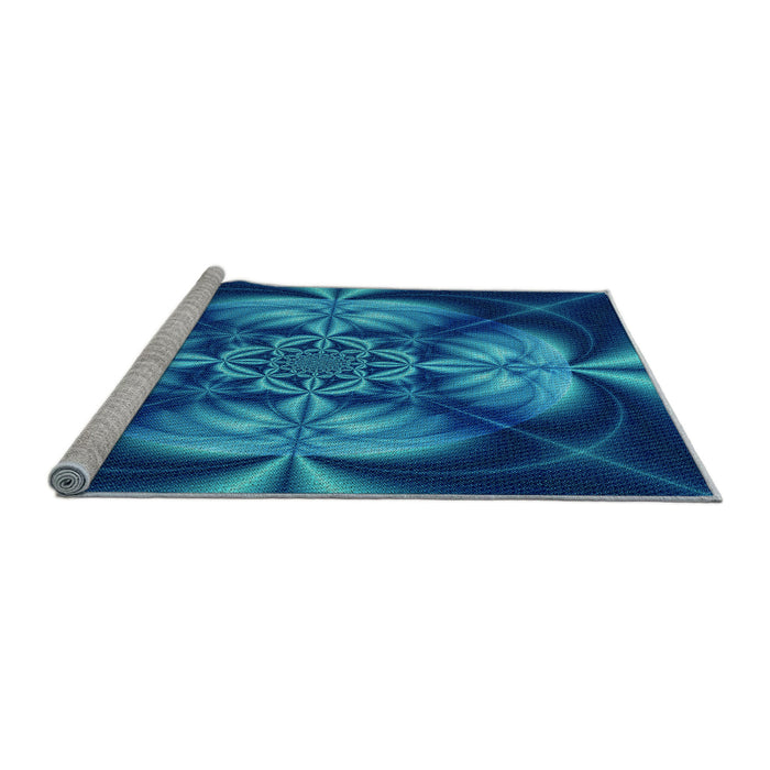 Sideview of Machine Washable Transitional Blueberry Blue Rug, wshpat190lblu