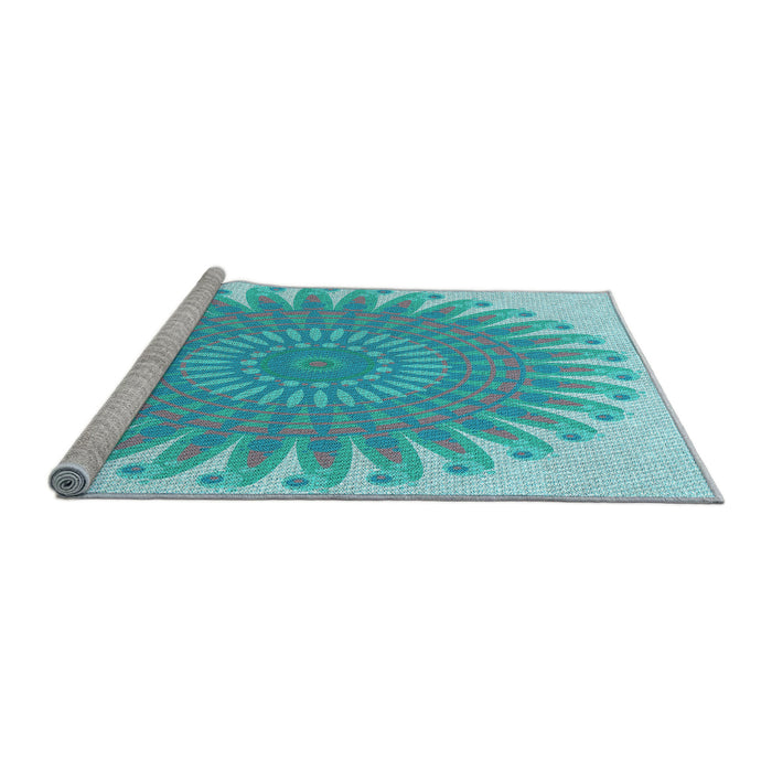 Sideview of Machine Washable Transitional Macaw Blue Green Rug, wshpat1900lblu