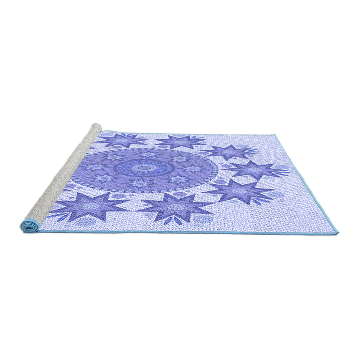 Sideview of Machine Washable Transitional Blue Rug, wshpat1901blu