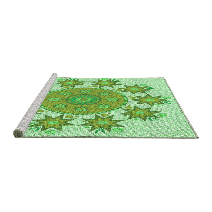 Sideview of Machine Washable Transitional Light Green Rug, wshpat1901grn