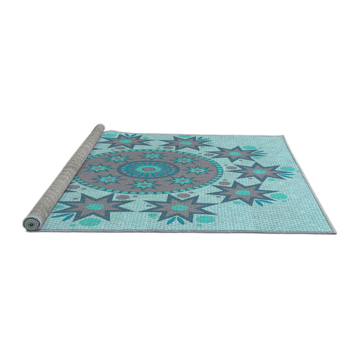 Sideview of Machine Washable Transitional Koi Blue Rug, wshpat1901lblu