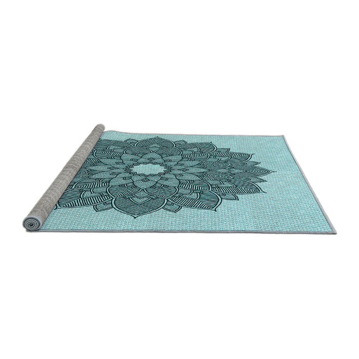 Sideview of Machine Washable Transitional Deep-Sea Green Rug, wshpat1902lblu