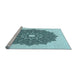 Sideview of Machine Washable Transitional Deep-Sea Green Rug, wshpat1902lblu