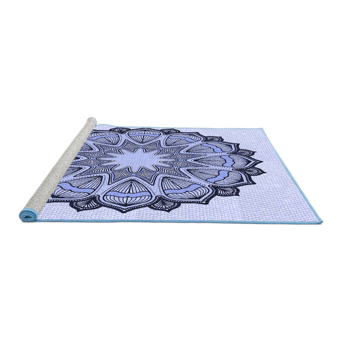 Sideview of Machine Washable Transitional Blue Rug, wshpat1903blu