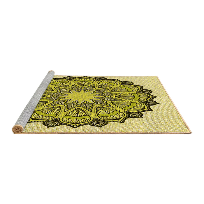 Sideview of Machine Washable Transitional Neon Yellow Rug, wshpat1903yw