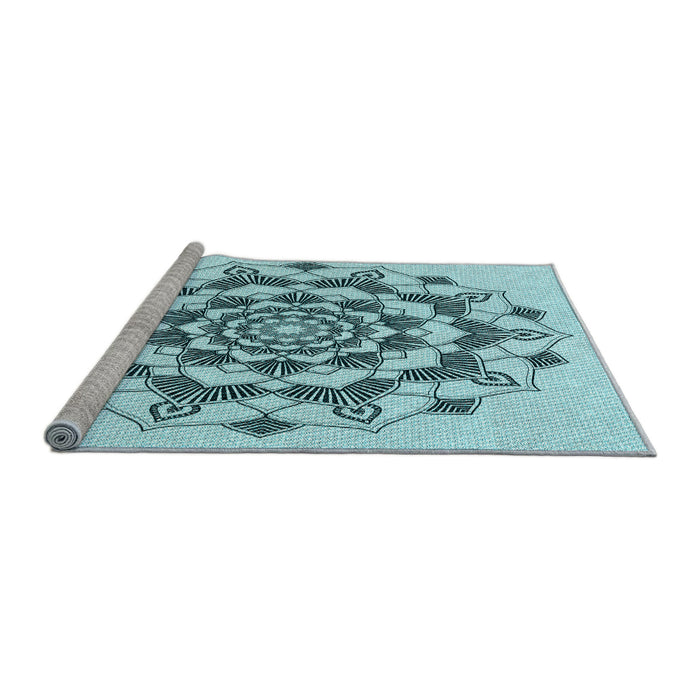 Sideview of Machine Washable Transitional Deep-Sea Green Rug, wshpat1904lblu