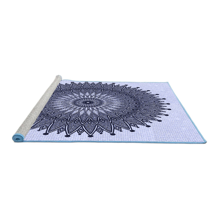 Sideview of Machine Washable Transitional Blue Rug, wshpat1905blu