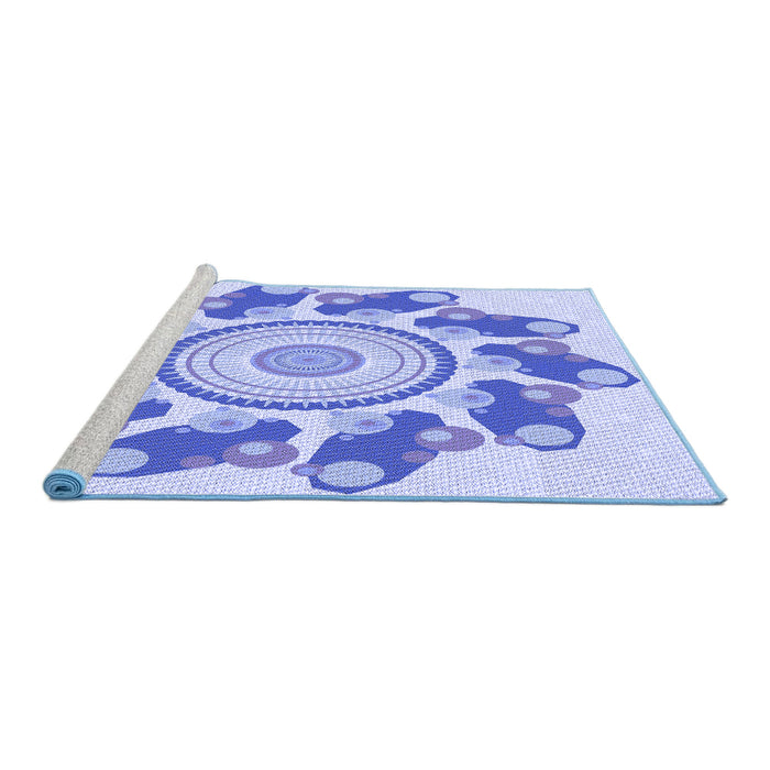 Sideview of Machine Washable Transitional Blue Rug, wshpat1906blu