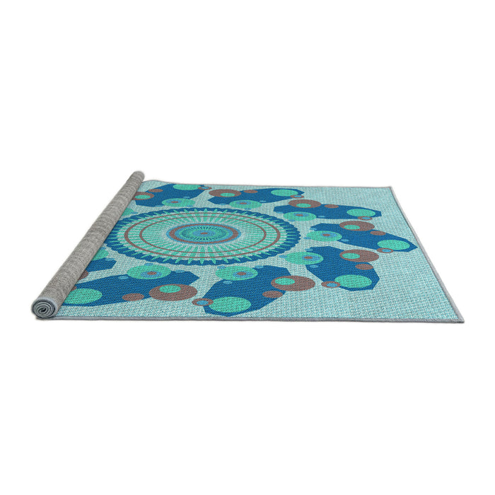 Sideview of Machine Washable Transitional Blue Rug, wshpat1906lblu