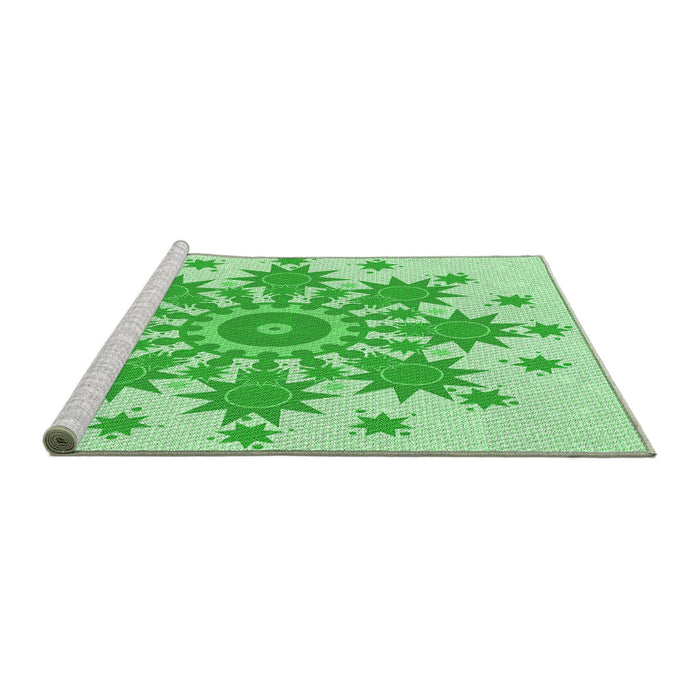 Sideview of Machine Washable Transitional Green Rug, wshpat1908grn
