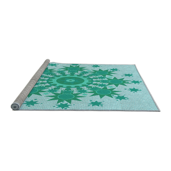 Sideview of Machine Washable Transitional Blue Rug, wshpat1908lblu