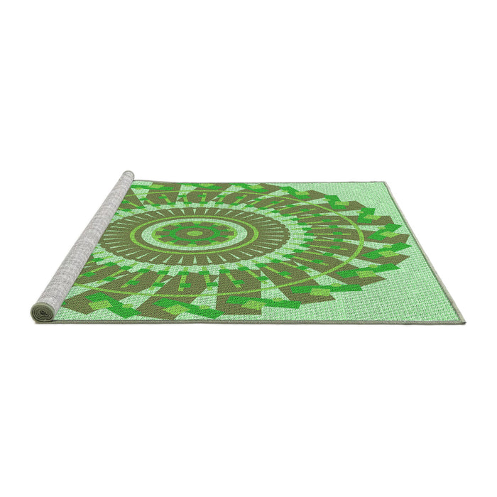 Sideview of Machine Washable Transitional Green Rug, wshpat1909grn