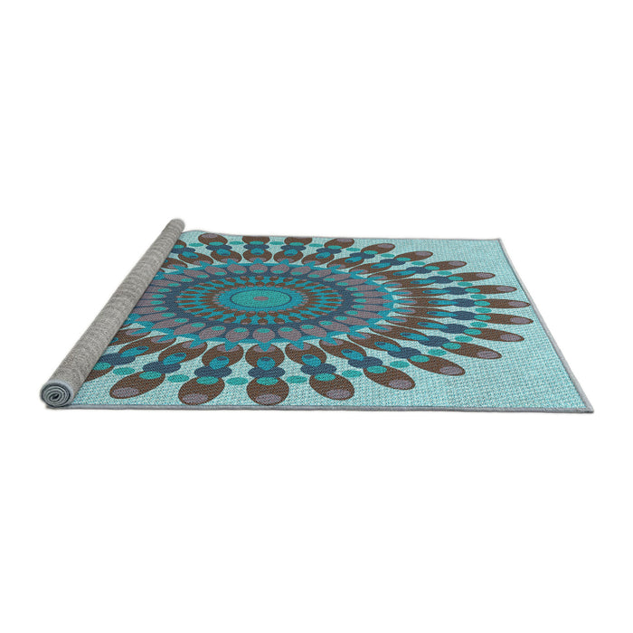 Sideview of Machine Washable Transitional Blue Rug, wshpat1911lblu