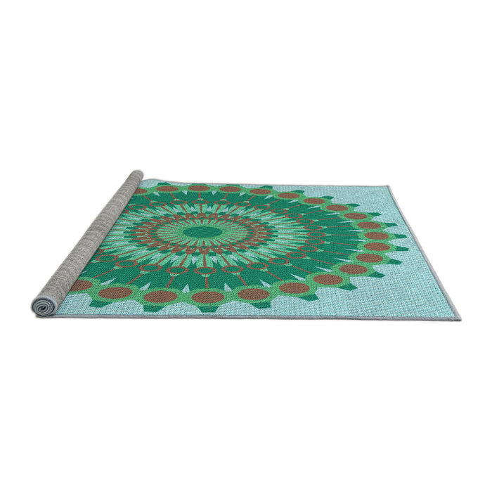 Serging Thickness of Machine Washable Transitional Dull-Sea Green Rug, wshpat1912lblu