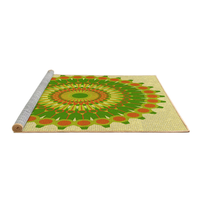 Sideview of Machine Washable Transitional Green Rug, wshpat1912yw