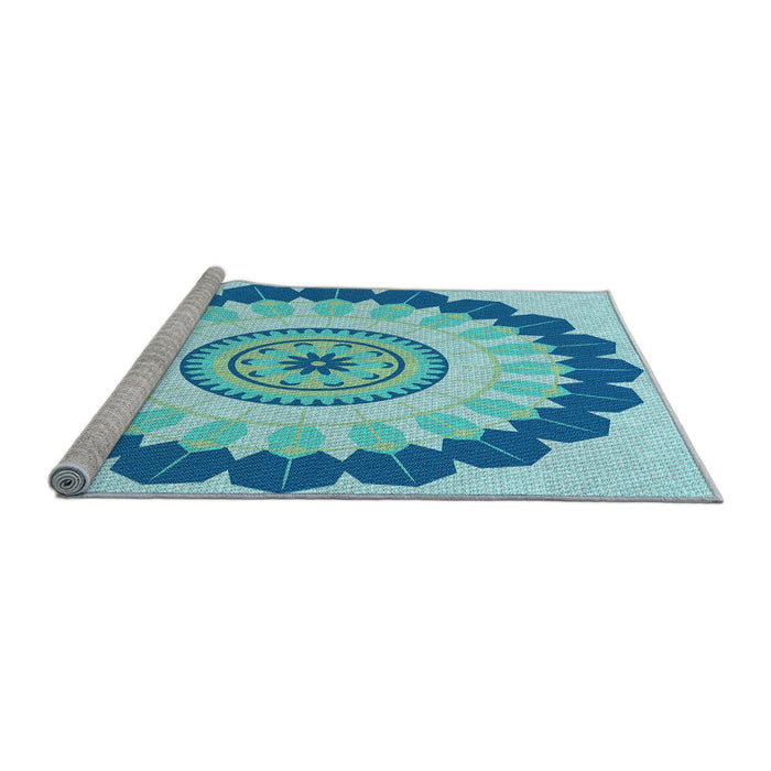 Sideview of Machine Washable Transitional Blue Rug, wshpat1913lblu