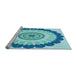 Sideview of Machine Washable Transitional Blue Rug, wshpat1913lblu