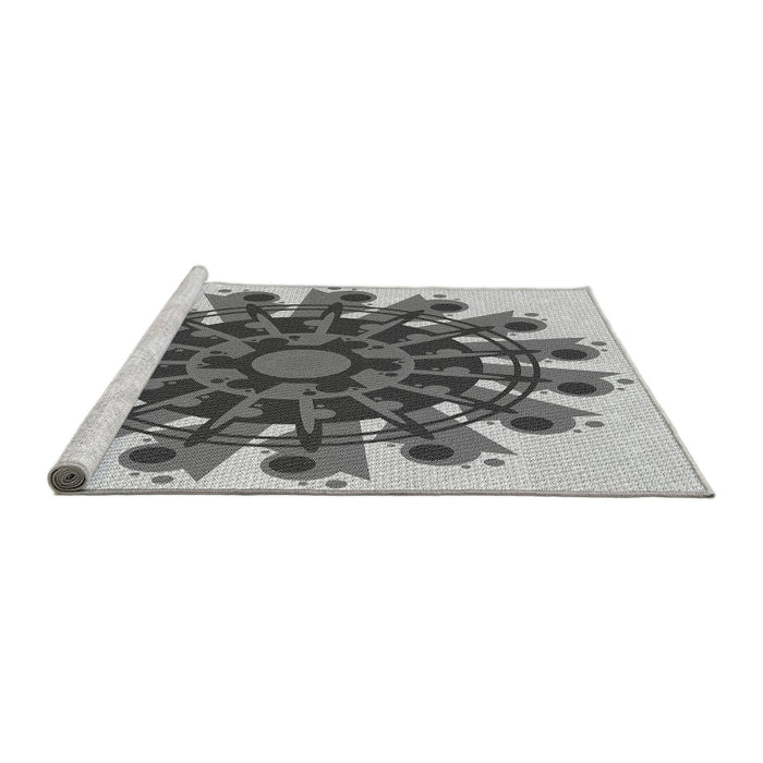 Sideview of Machine Washable Transitional Platinum Silver Gray Rug, wshpat1914gry