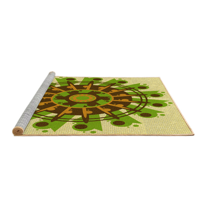Sideview of Machine Washable Transitional Green Rug, wshpat1914yw