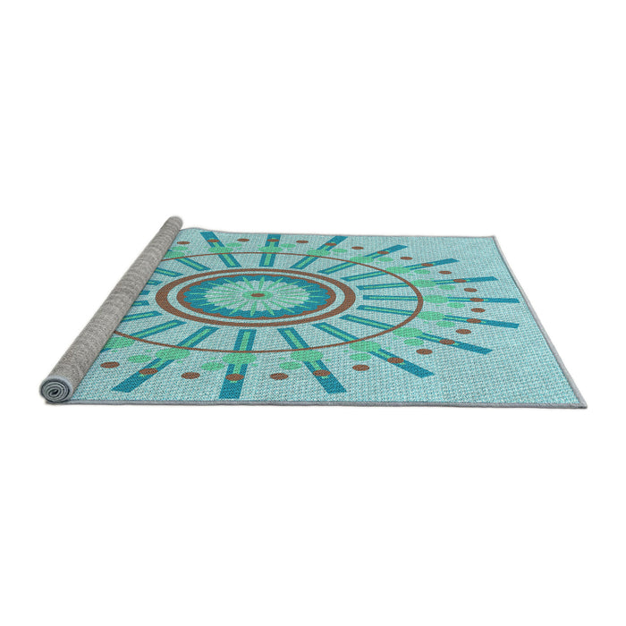 Sideview of Machine Washable Transitional Blue Rug, wshpat1916lblu