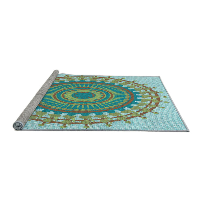Sideview of Machine Washable Transitional Green Rug, wshpat1917lblu