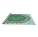 Sideview of Machine Washable Transitional Green Rug, wshpat1917lblu