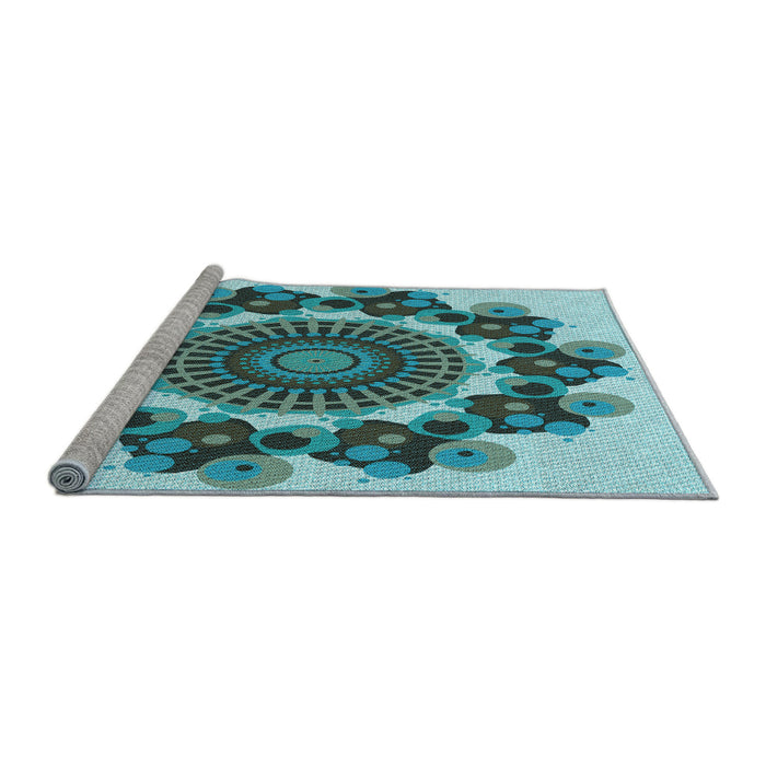 Sideview of Machine Washable Transitional Blue Rug, wshpat1918lblu