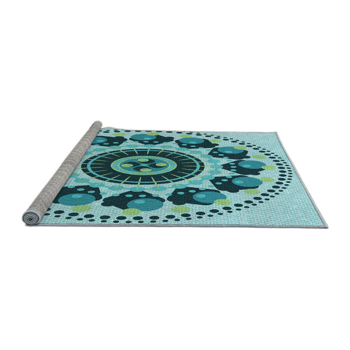 Sideview of Machine Washable Transitional Dark Cyan Green Rug, wshpat1919lblu