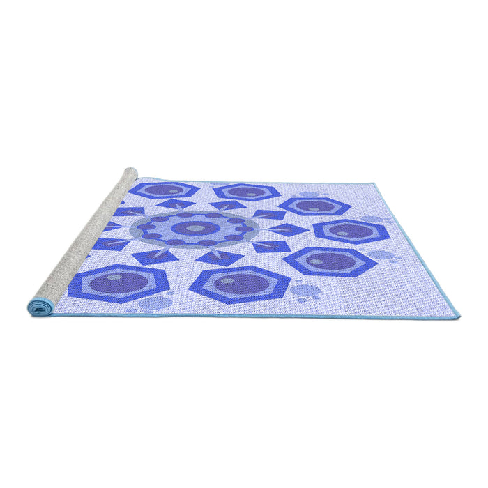 Sideview of Machine Washable Transitional Blue Rug, wshpat1922blu