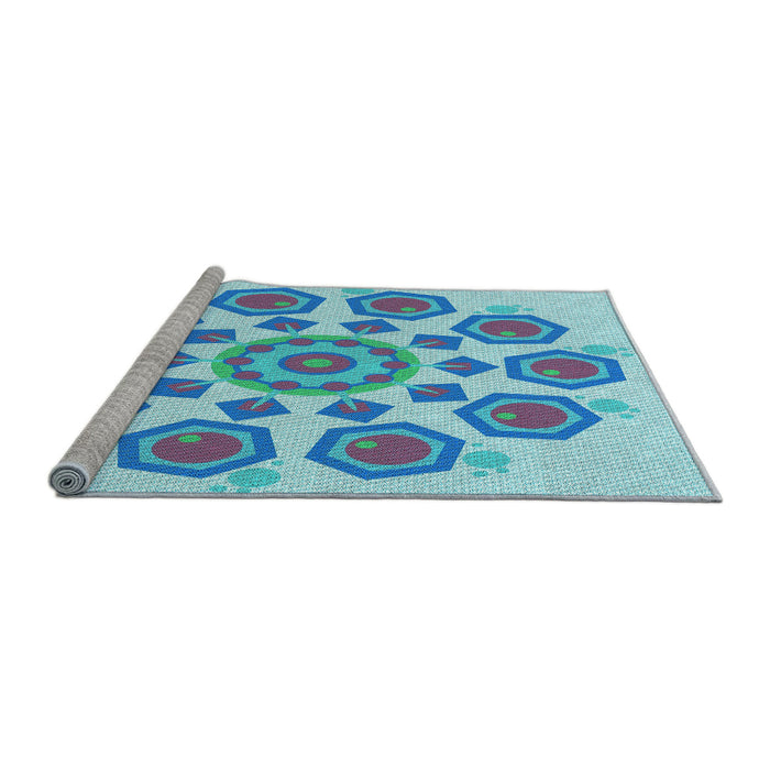 Sideview of Machine Washable Transitional Blue Rug, wshpat1922lblu