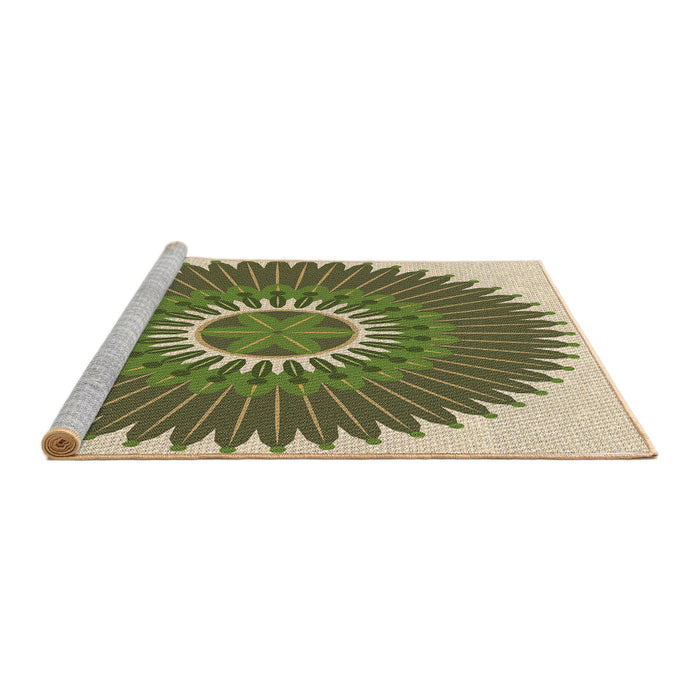 Sideview of Machine Washable Transitional Ginger Brown Green Rug, wshpat1923brn