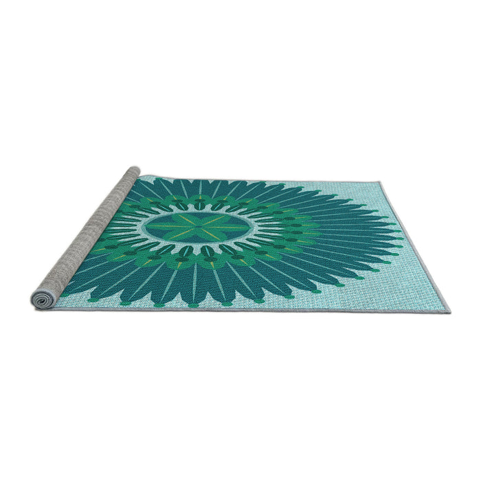 Sideview of Machine Washable Transitional Dark Cyan Green Rug, wshpat1923lblu