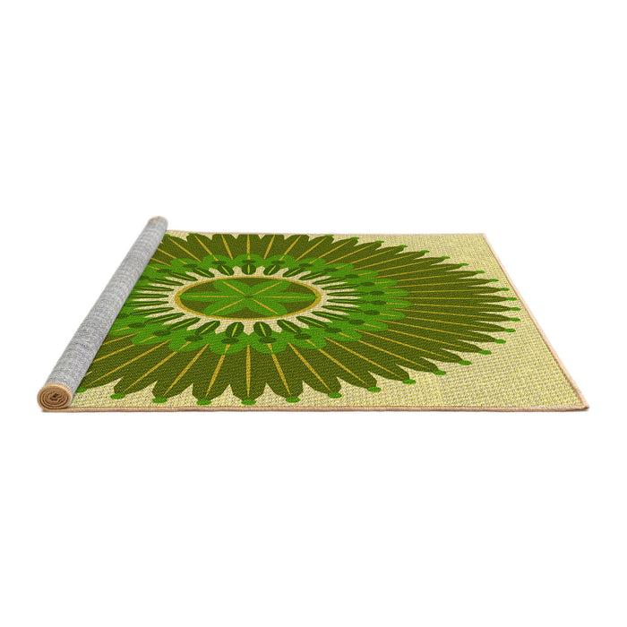 Sideview of Machine Washable Transitional Green Rug, wshpat1923yw