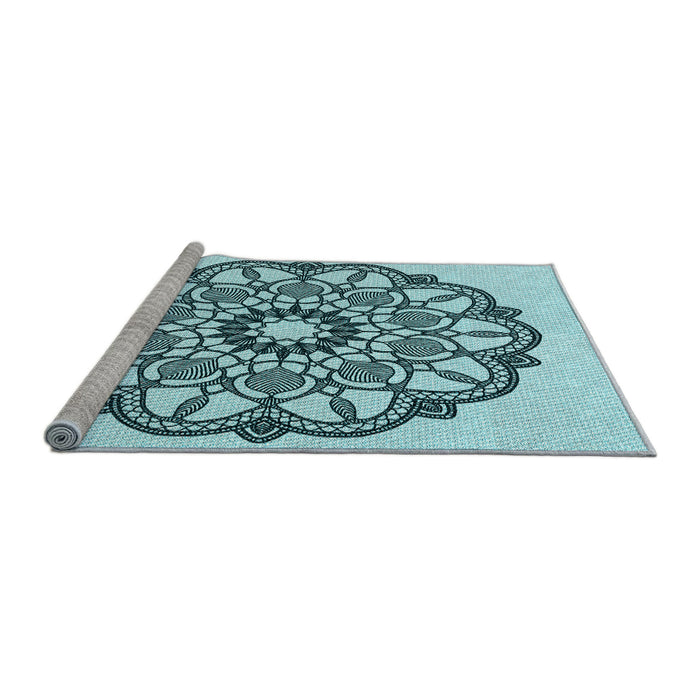 Sideview of Machine Washable Transitional Deep-Sea Green Rug, wshpat1926lblu