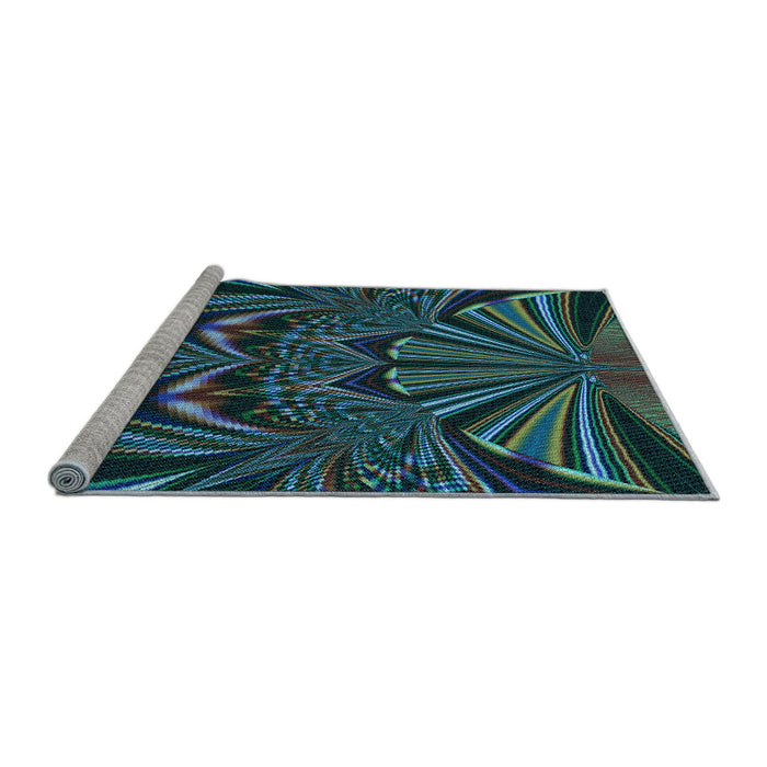 Sideview of Machine Washable Transitional Deep-Sea Green Rug, wshpat193lblu