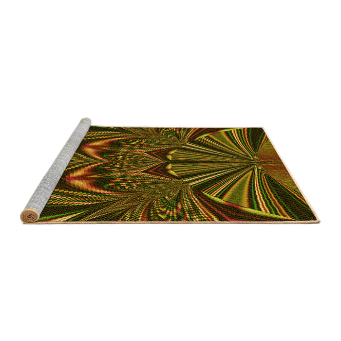 Sideview of Machine Washable Transitional Dark Yellow Green Rug, wshpat193yw