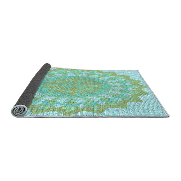 Thickness of Patterned Aquamarine Green Rug, pat1931lblu