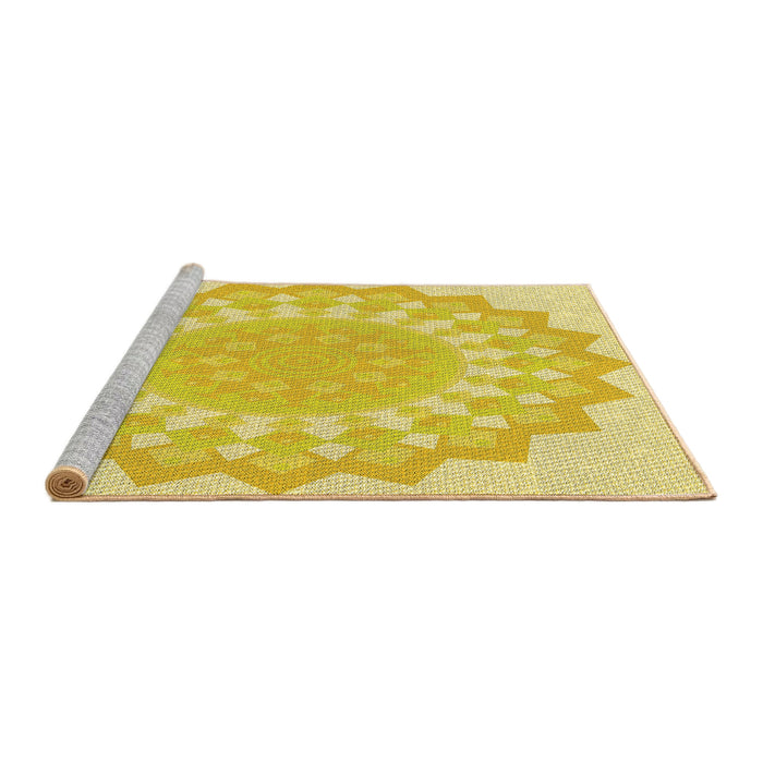 Sideview of Machine Washable Transitional Yellow Rug, wshpat1931yw