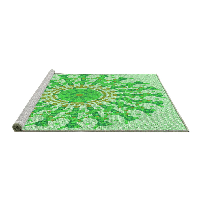 Sideview of Machine Washable Transitional Green Rug, wshpat1932grn