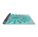 Thickness of Patterned Blue Turquoise Green Rug, pat1932lblu