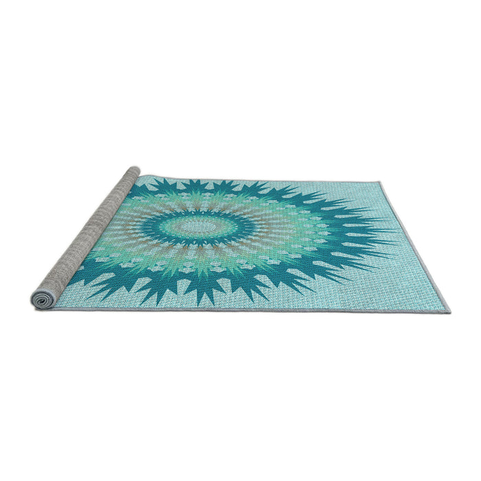 Sideview of Machine Washable Transitional Blue Rug, wshpat1933lblu