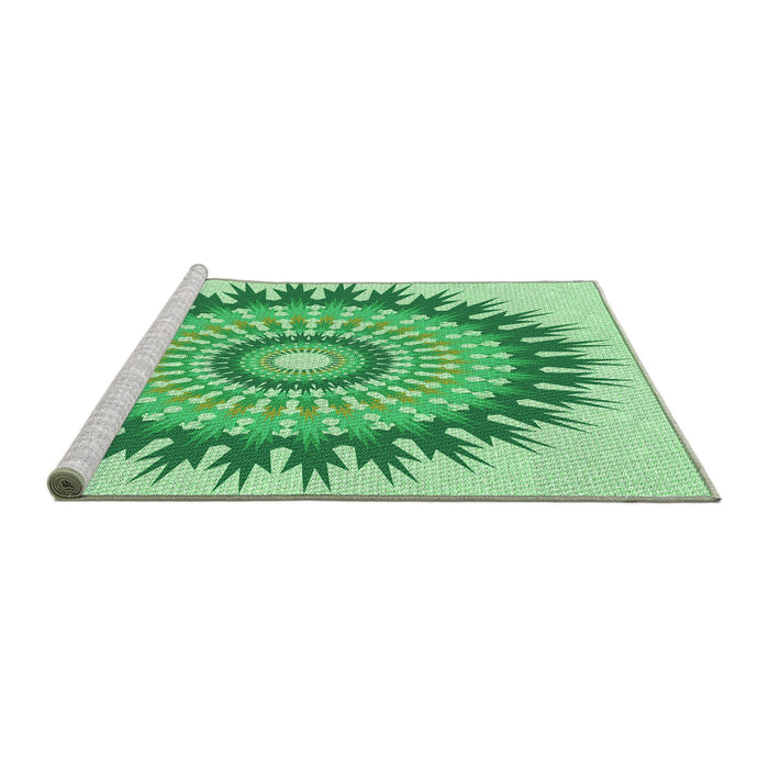 Sideview of Machine Washable Transitional Green Rug, wshpat1934grn