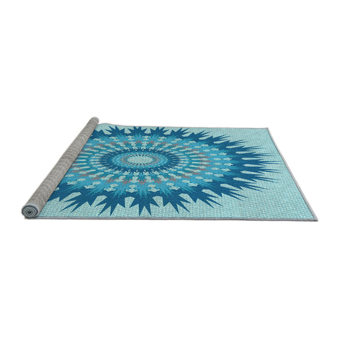 Sideview of Machine Washable Transitional Blue Rug, wshpat1934lblu